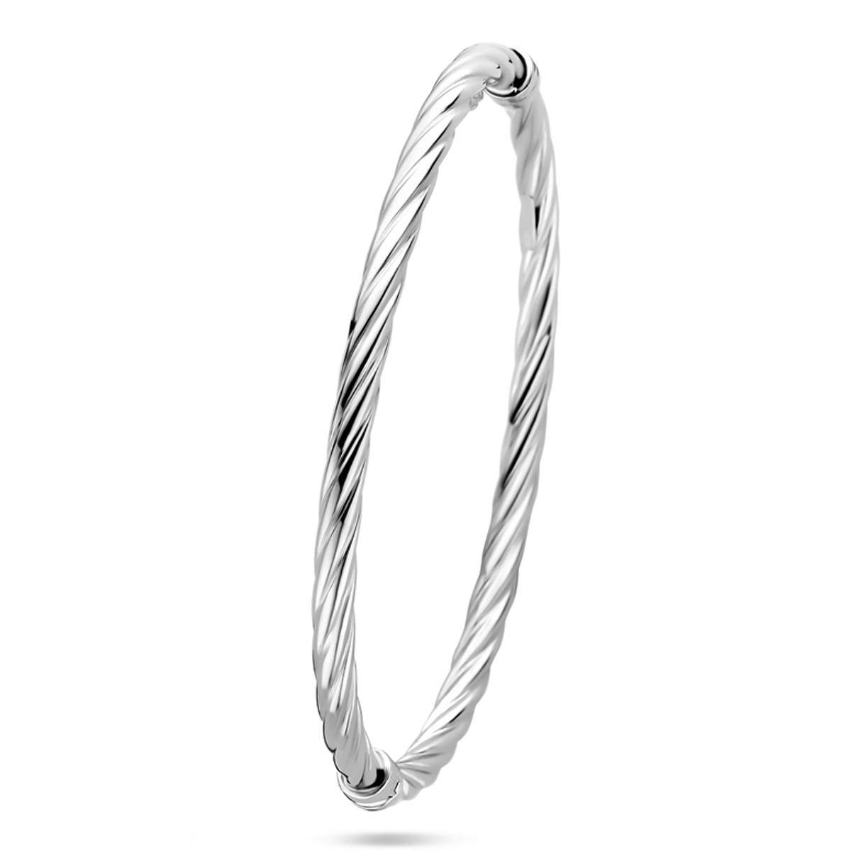 Gedraaide 925 zilveren bangle met scharniersluiting 4 mm - Diameter 61 mm