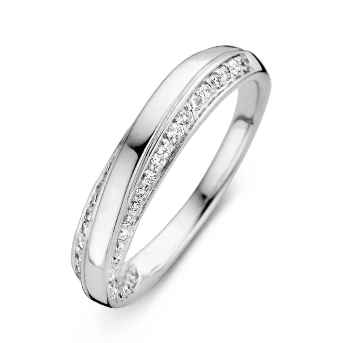 Gedraaide damesring met witgoud en diamant 0.32 crt.