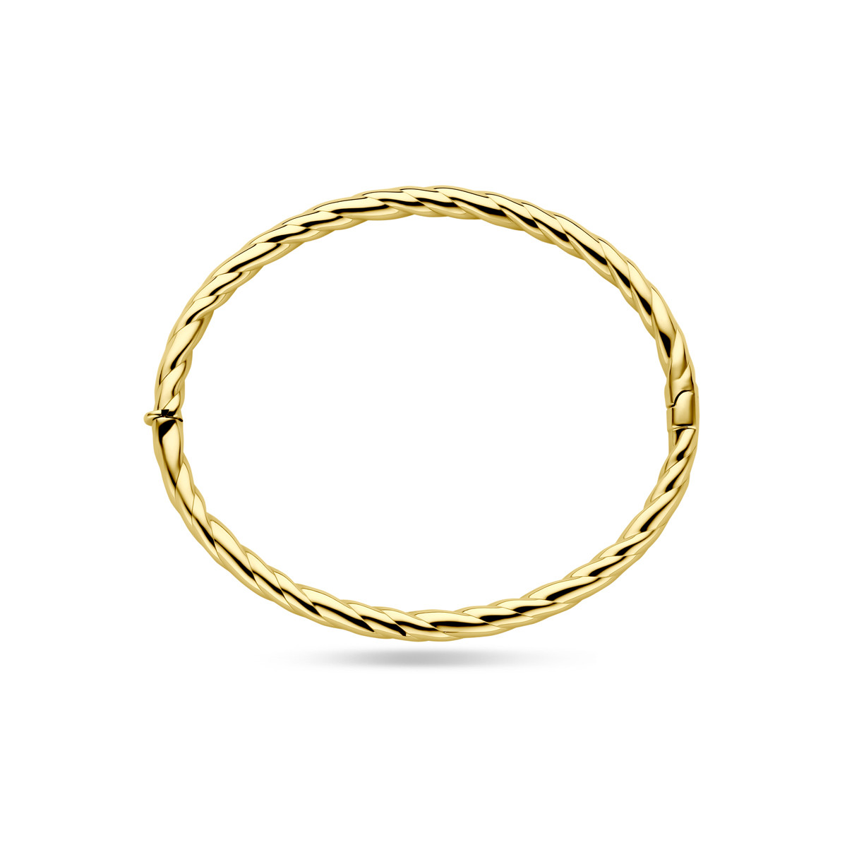 Gedraaide gouden bangle met ronde buis 4 mm - Diameter 60 mm