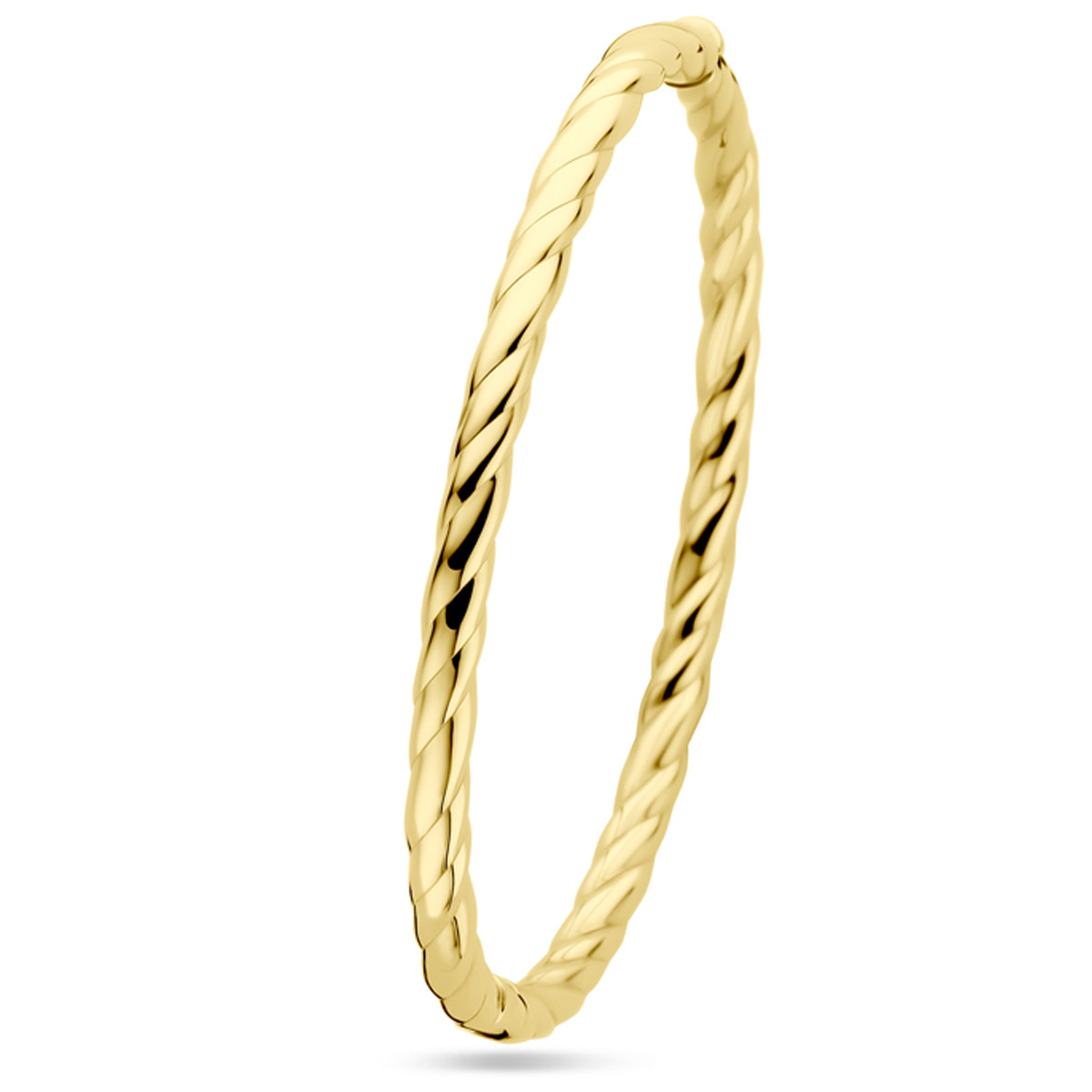 Gedraaide gouden bangle met ronde buis 4 mm - Diameter 60 mm