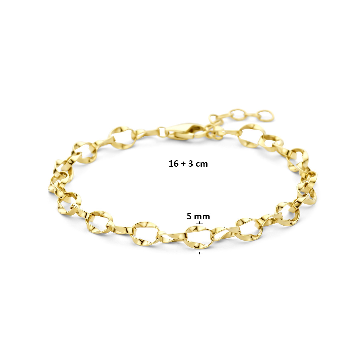 Gedraaide ovale gouden schakelarmband 14-karaat 5 mm breed - Lengte 16-19 cm