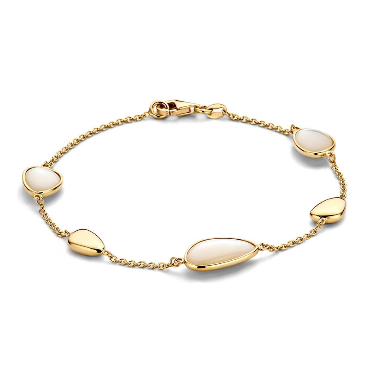 Geelgouden armband met parelmoer druppeltjes