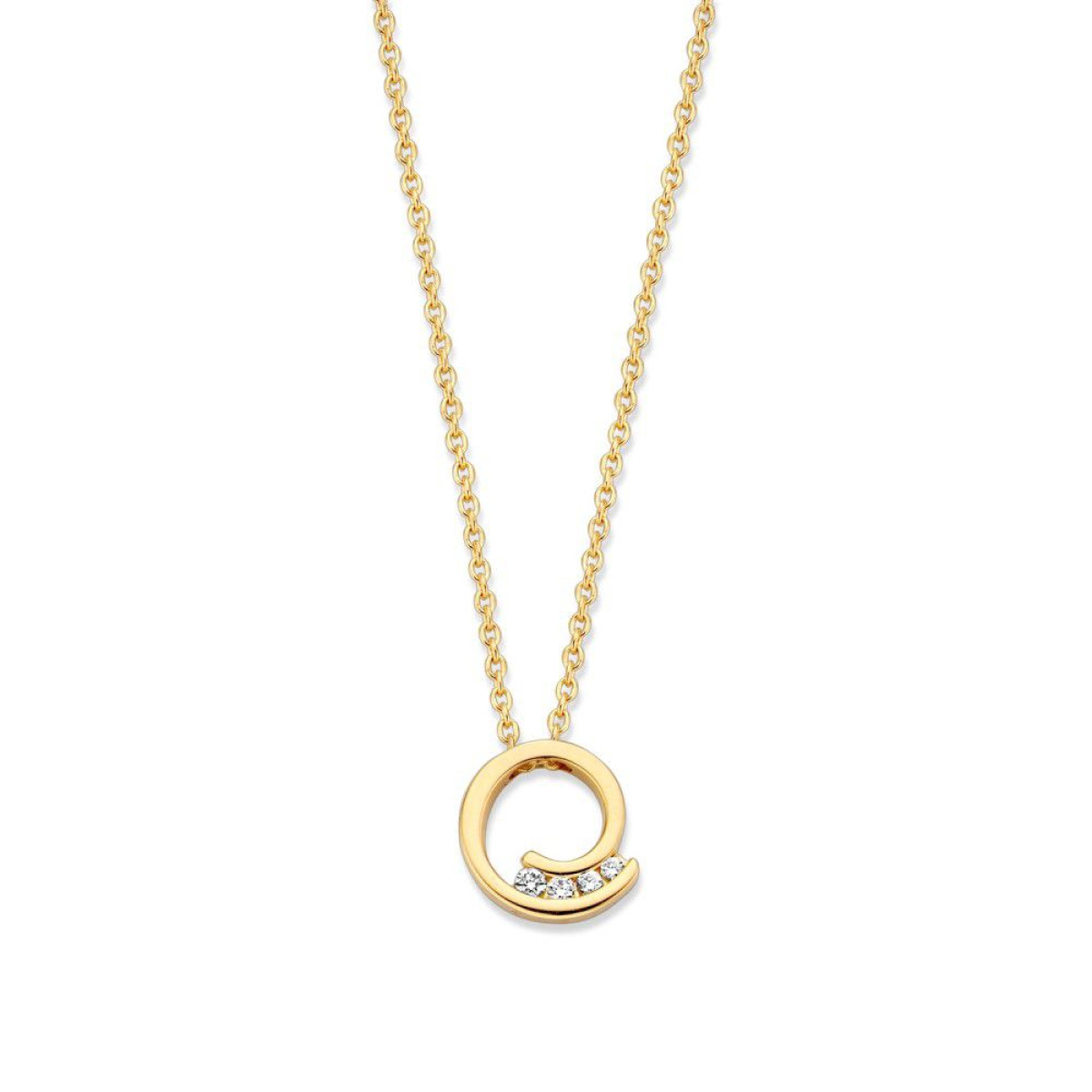Geelgouden collier met diamantjes in rond hangertje
