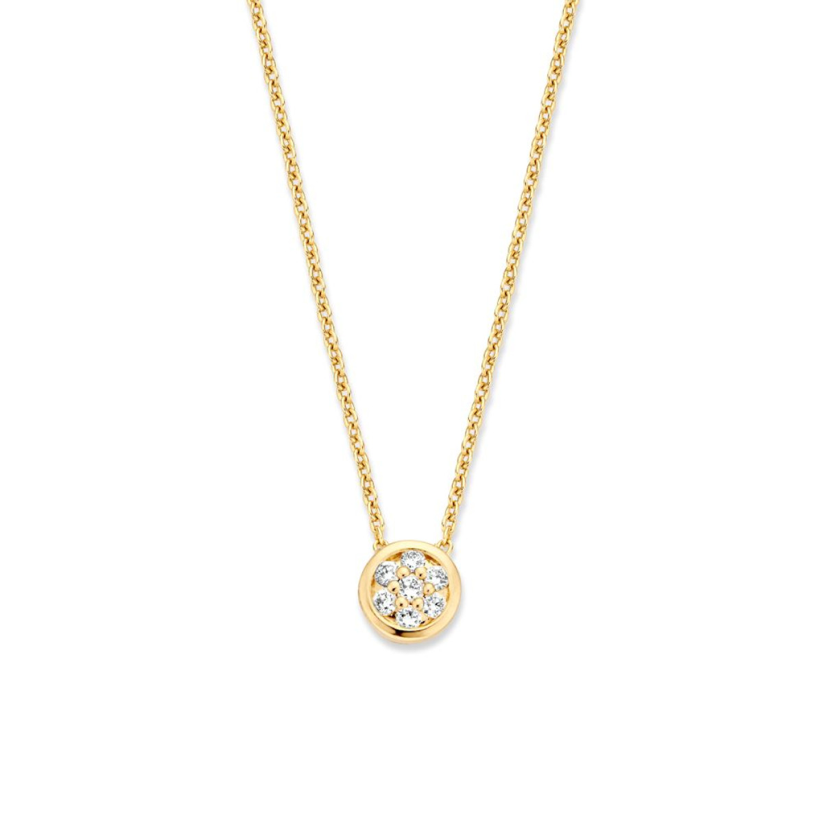 Geelgouden collier met fijne schakel en diamanthanger