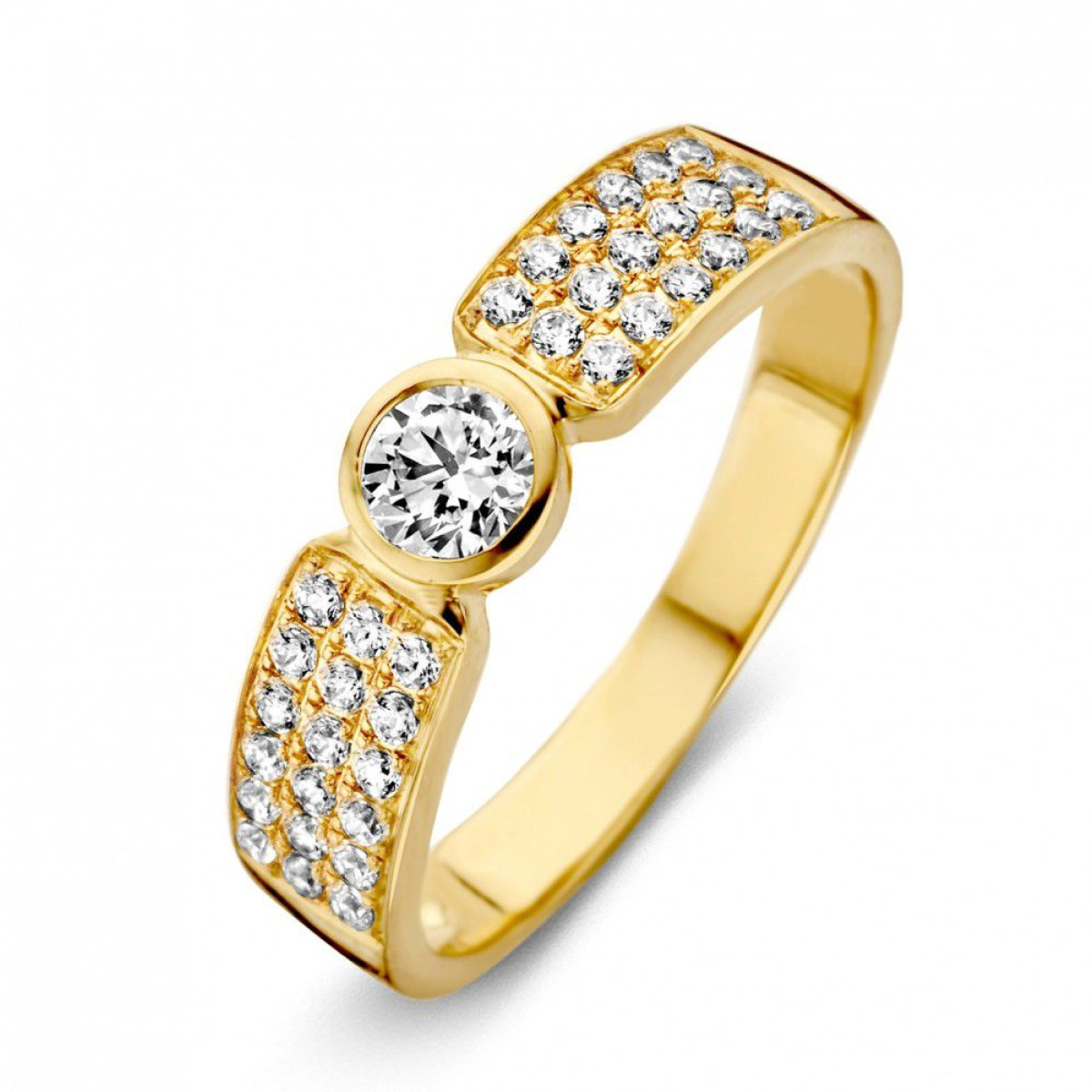 Geelgouden ring met pavé- en kastzetting zirkonia