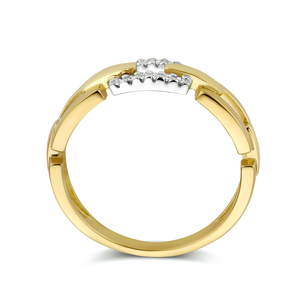 Geelgouden ring met schakels en diamanten