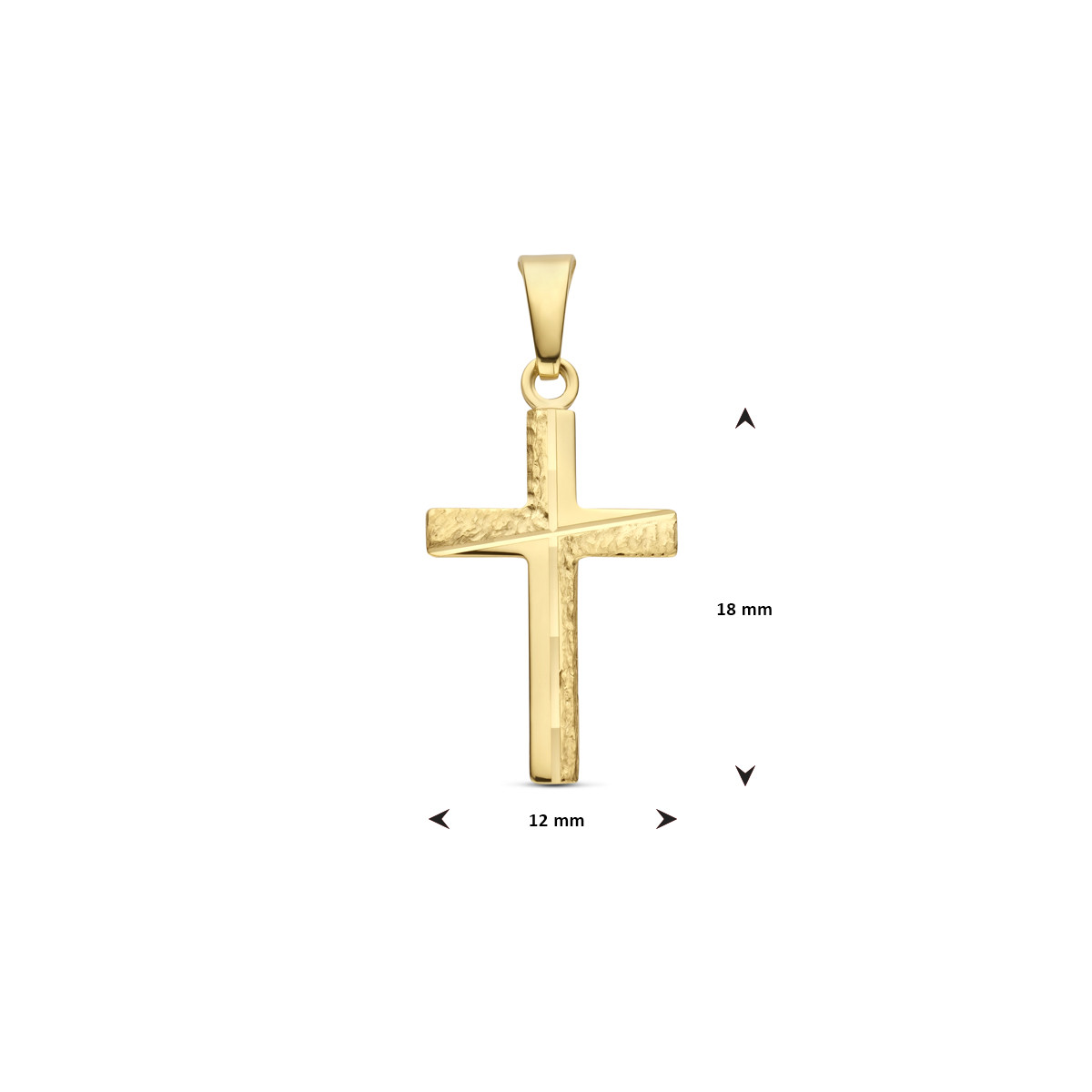 Gehamerde 14-karaat gouden kruisje hanger 12 mm breed - Hoogte 18 mm