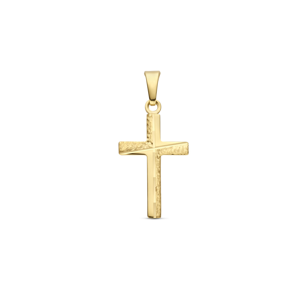 Gehamerde 14-karaat gouden kruisje hanger 12 mm breed - Hoogte 18 mm