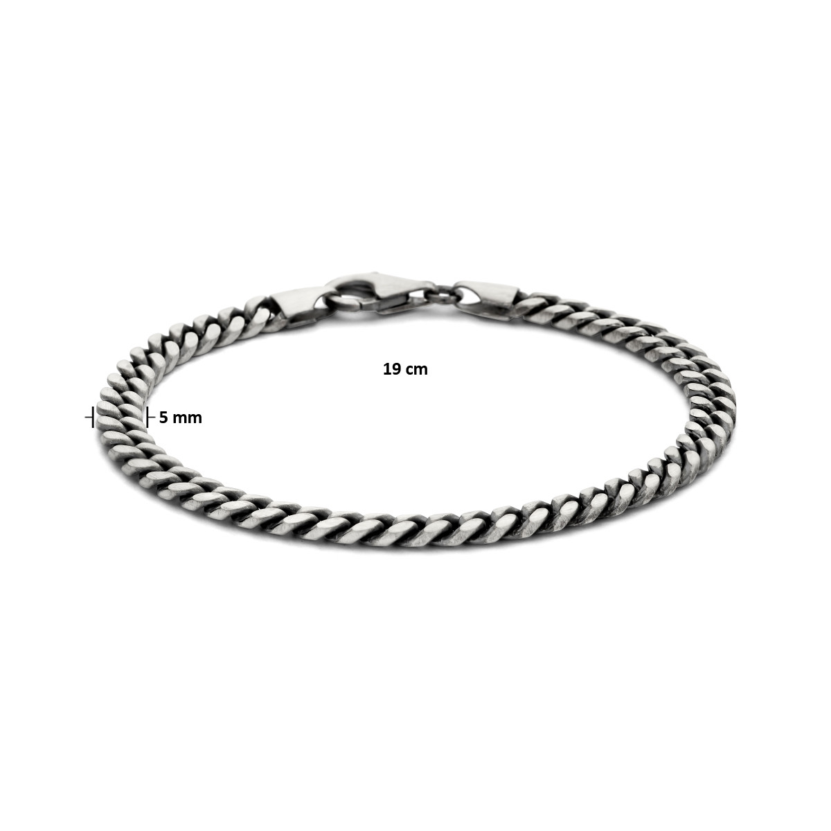 Geoxideerd zilveren gourmet armband 5 mm - Lengte 19 cm
