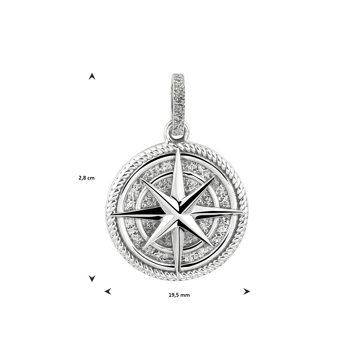 Geoxideerd zilveren hanger met ster - Diameter: 19.5 mm