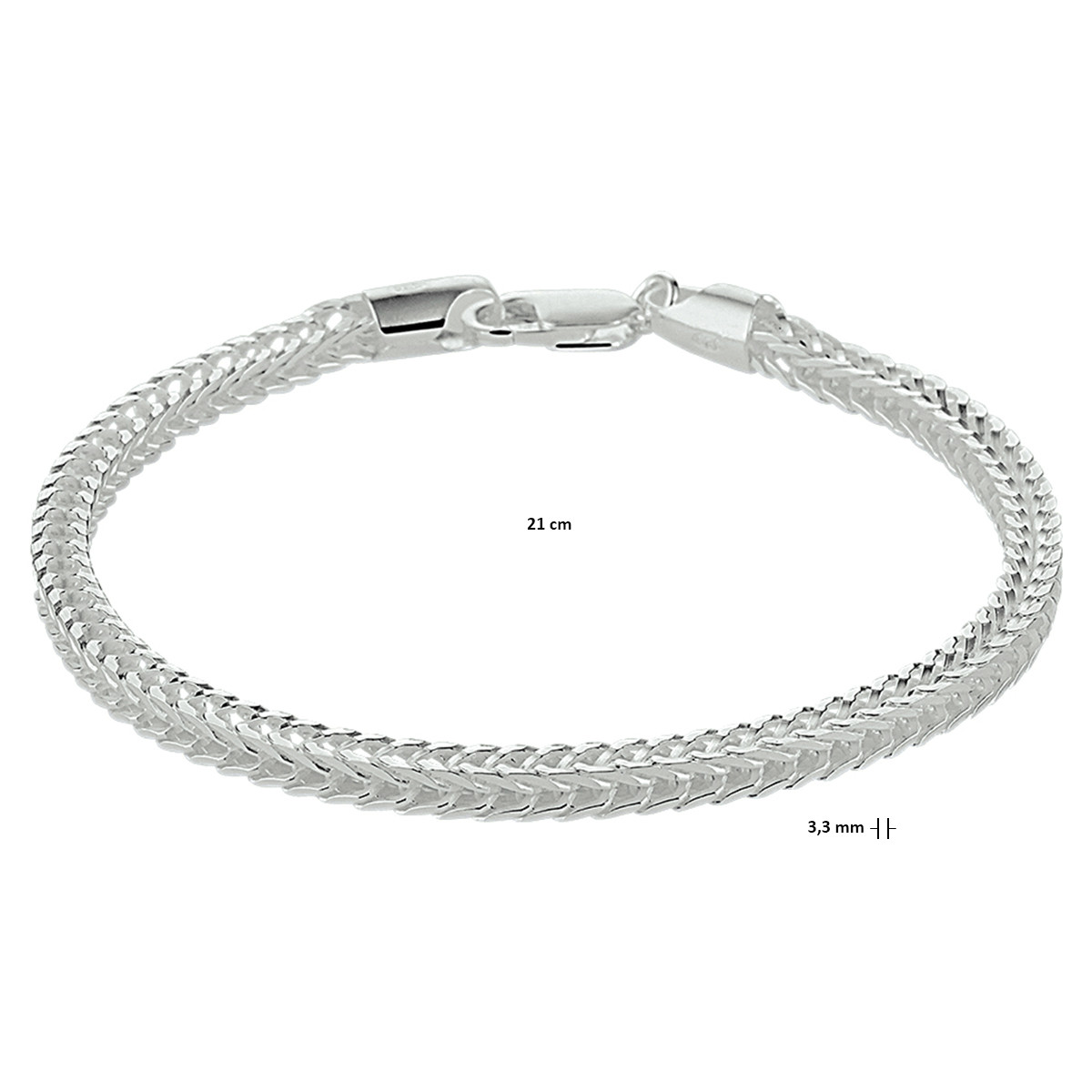 Gepolijste vossenstaart armband zilver 3.3 mm