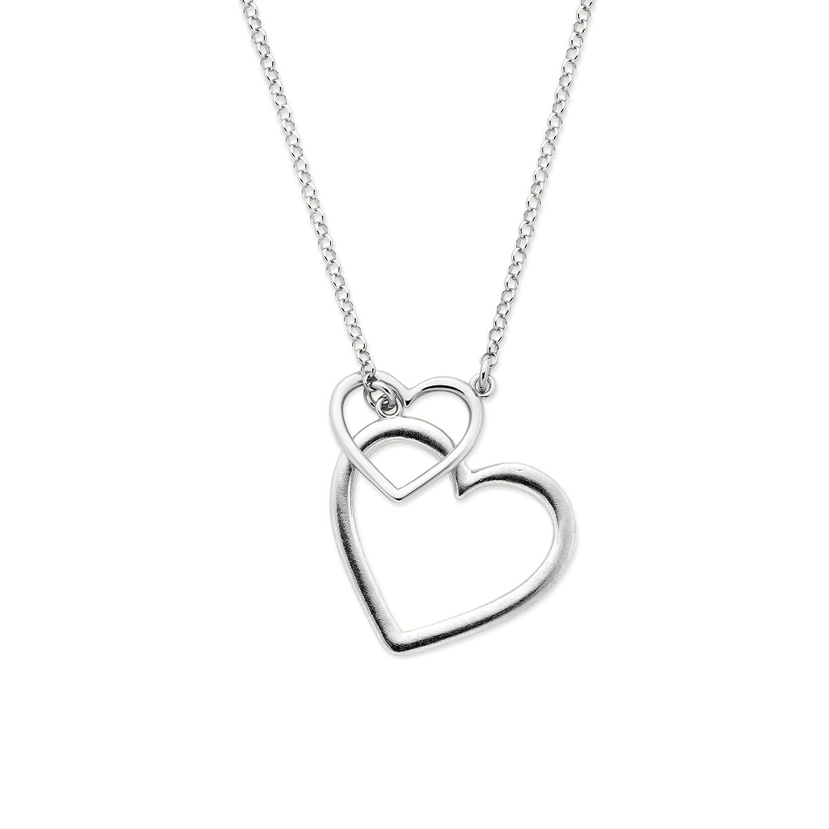 Gerhodineerd 925 zilveren ketting met hanger dubbele harten 27 mm breed - Lengte 45 cm