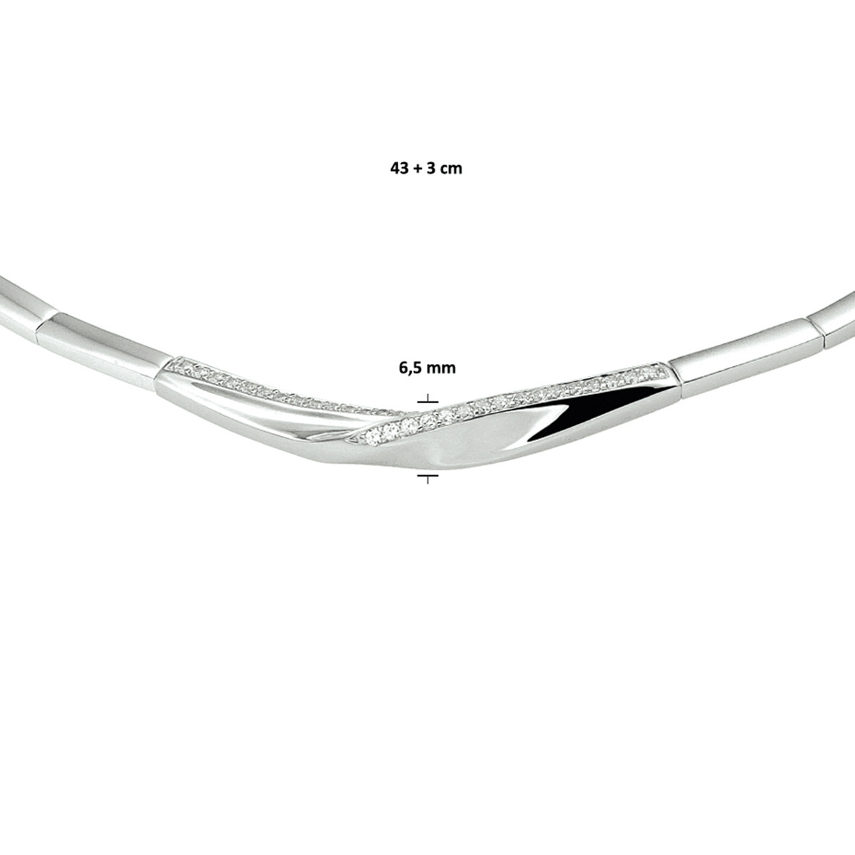 Gerhodineerd 925 zilveren ketting met rechthoekige schakels en zirkonia 6.5 mm breed - Lengte 43-46 cm