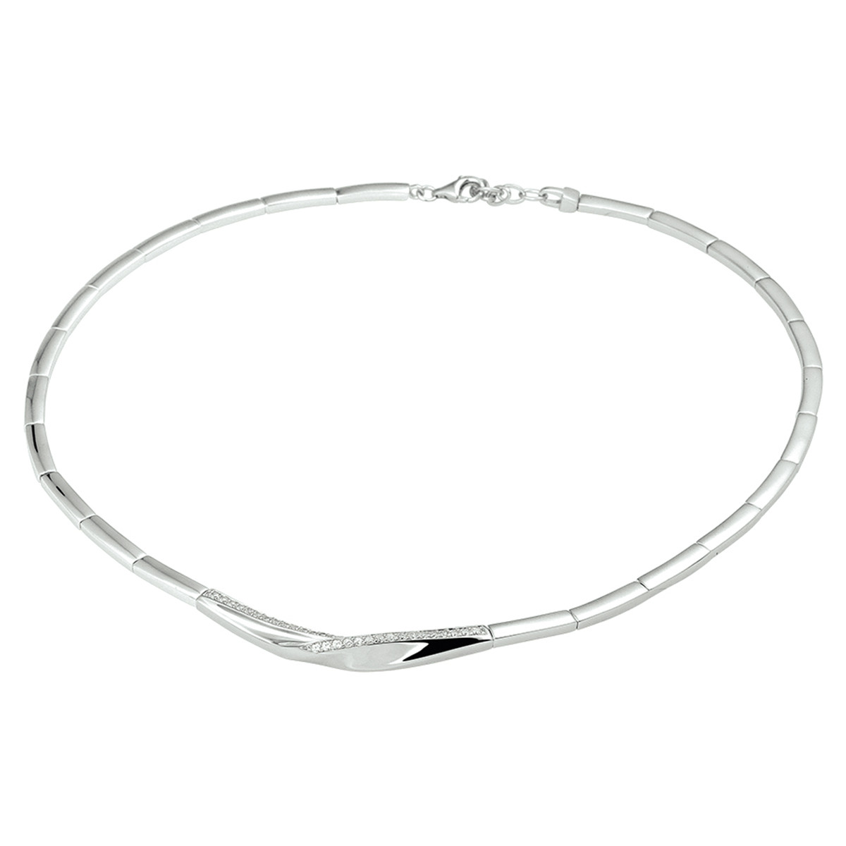 Gerhodineerd 925 zilveren ketting met rechthoekige schakels en zirkonia 6.5 mm breed - Lengte 43-46 cm
