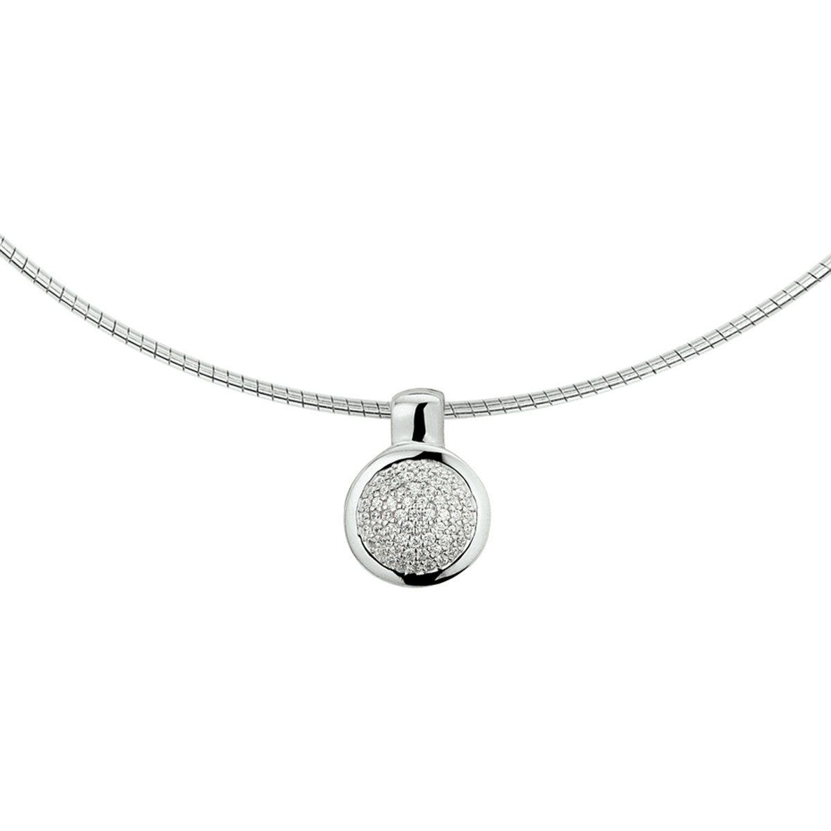 Gerhodineerd 925 zilveren ketting met ronde hanger en zirkonia 1.6 mm breed - Lengte 42-45 cm