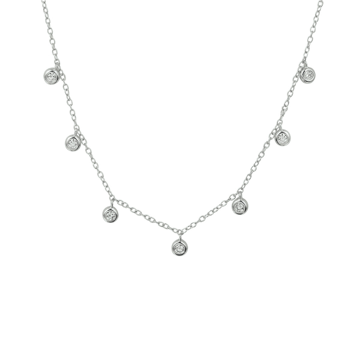Gerhodineerd 925 zilveren ketting met zeven zirkonia rondjes 1.2 mm breed - Lengte 41-45 cm