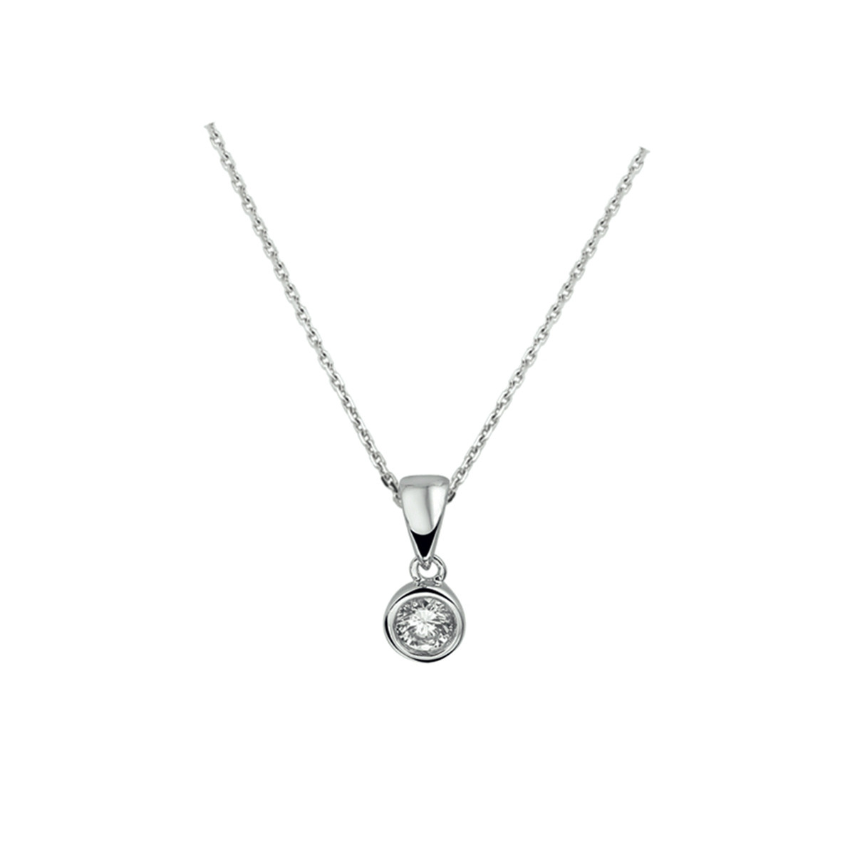 Gerhodineerd 925 zilveren ketting met zirkonia ronde hanger - Lengte 41-45 cm