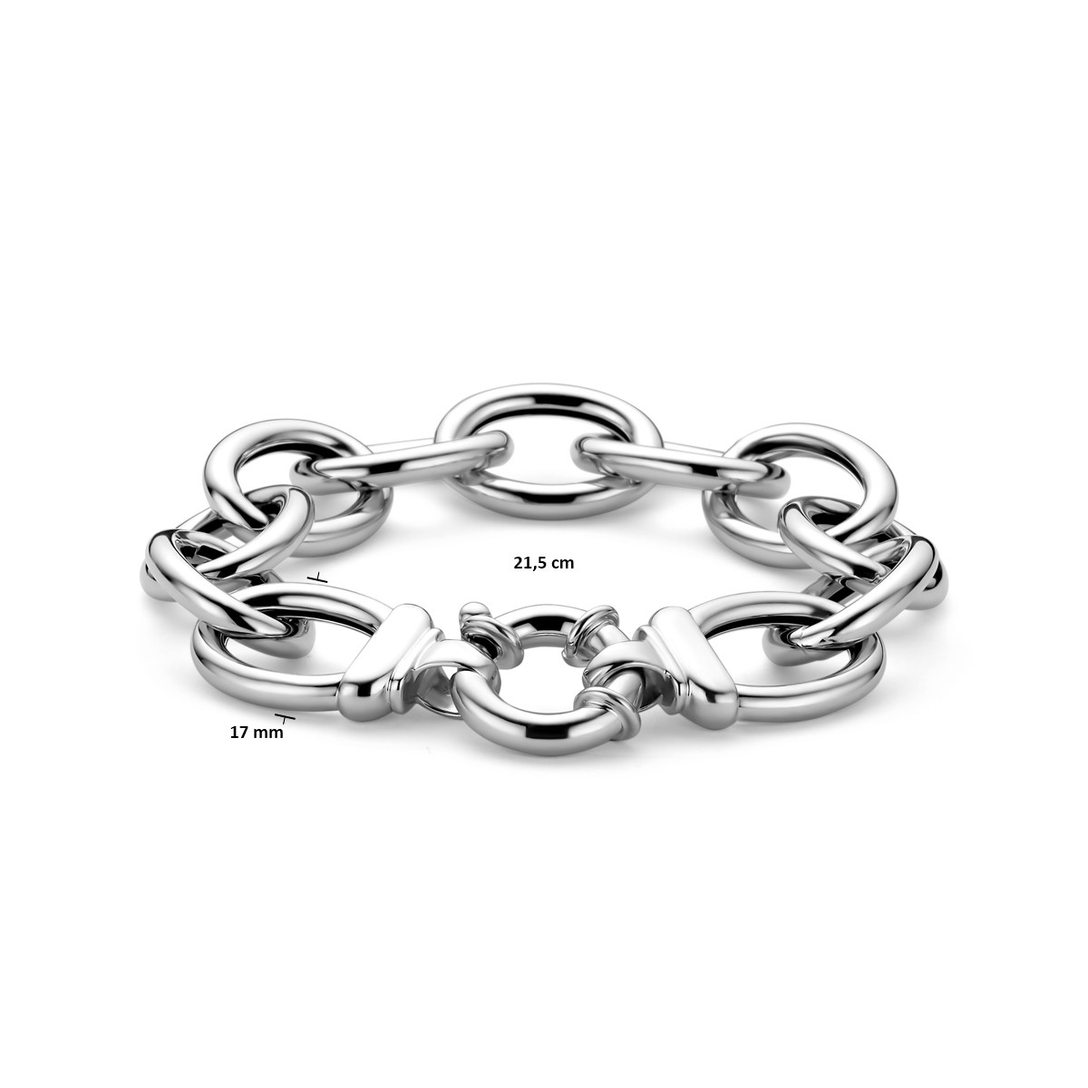 Gerhodineerd zilveren armband met anker schakels glanzend 17 mm breed - Lengte 21.5 cm