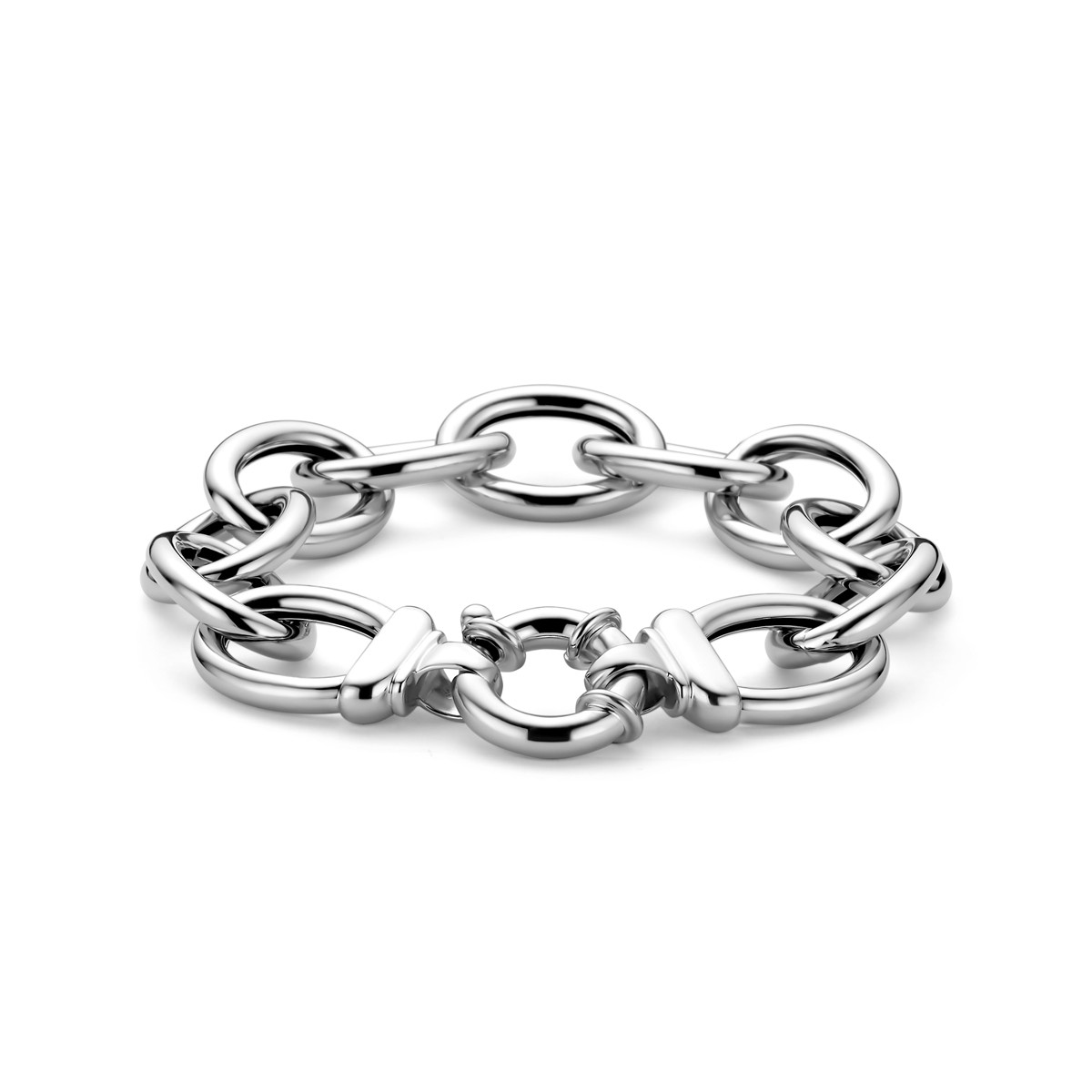 Gerhodineerd zilveren armband met anker schakels glanzend 17 mm breed - Lengte 21.5 cm