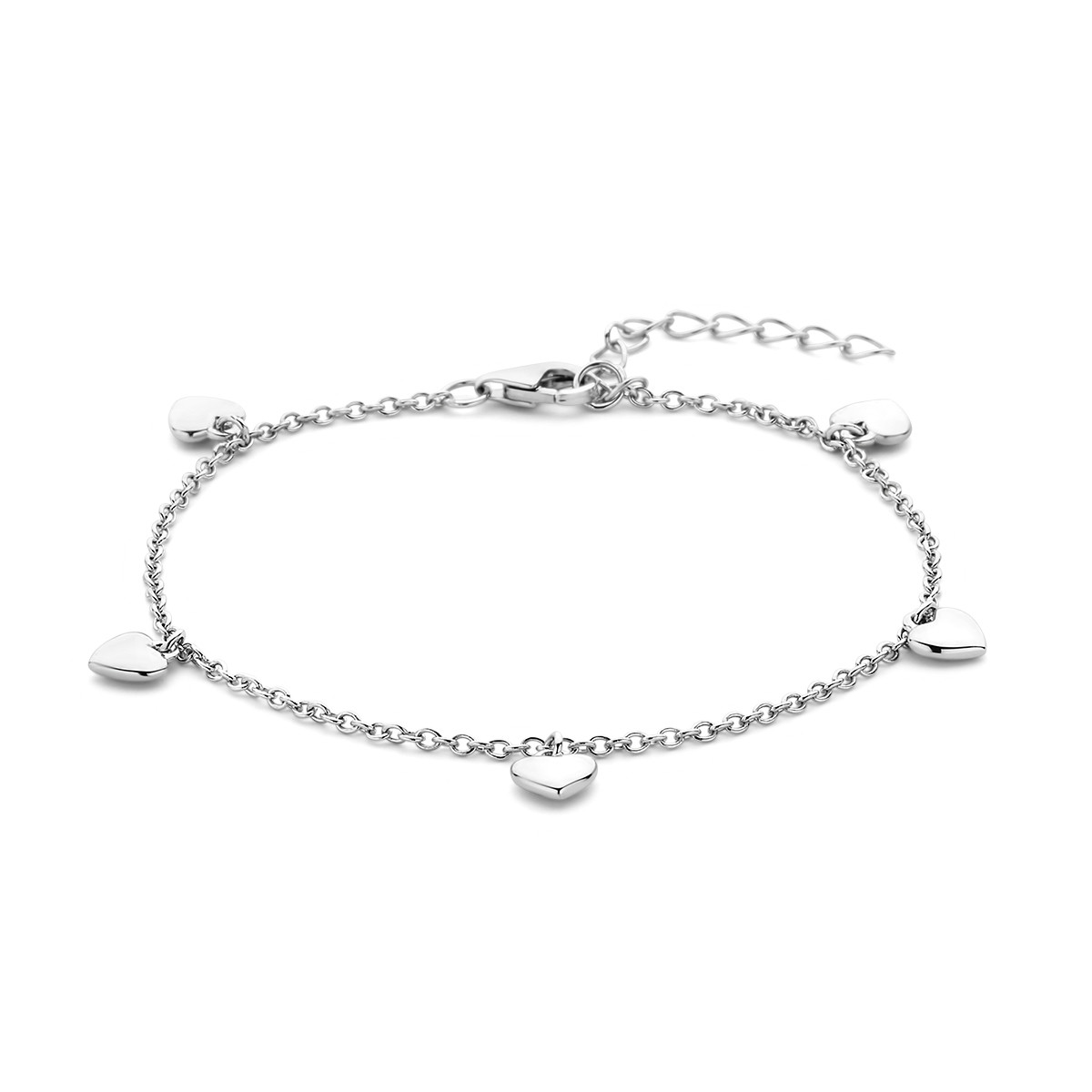 Gerhodineerd zilveren armband met hart hanger 5.3 mm breed - Lengte 13-16 cm