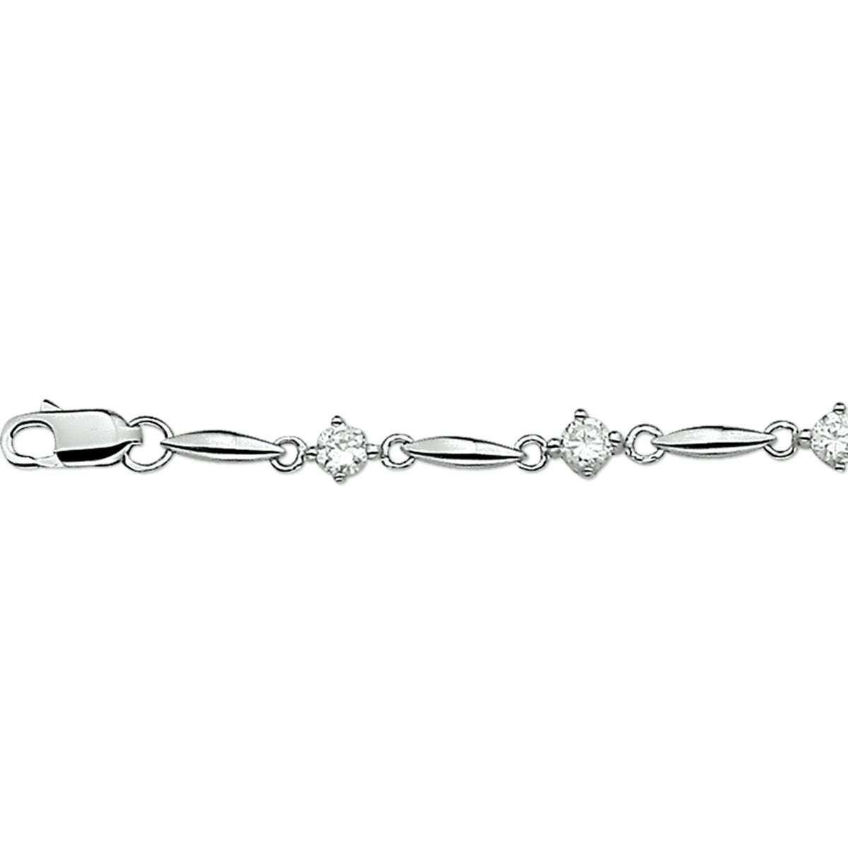 Gerhodineerd zilveren armband met zirkonia 5 mm breed - Lengte 18.5 cm
