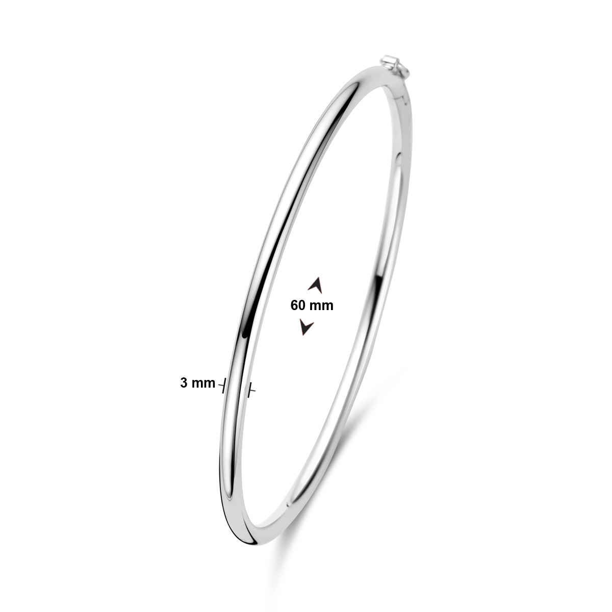 Gerhodineerd zilveren bangle 3 mm breed met glanzende afwerking - Diameter 60 mm