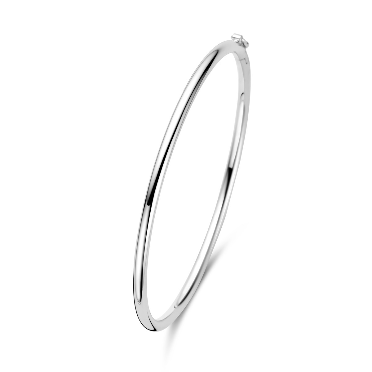 Gerhodineerd zilveren bangle 3 mm breed met glanzende afwerking - Diameter 60 mm