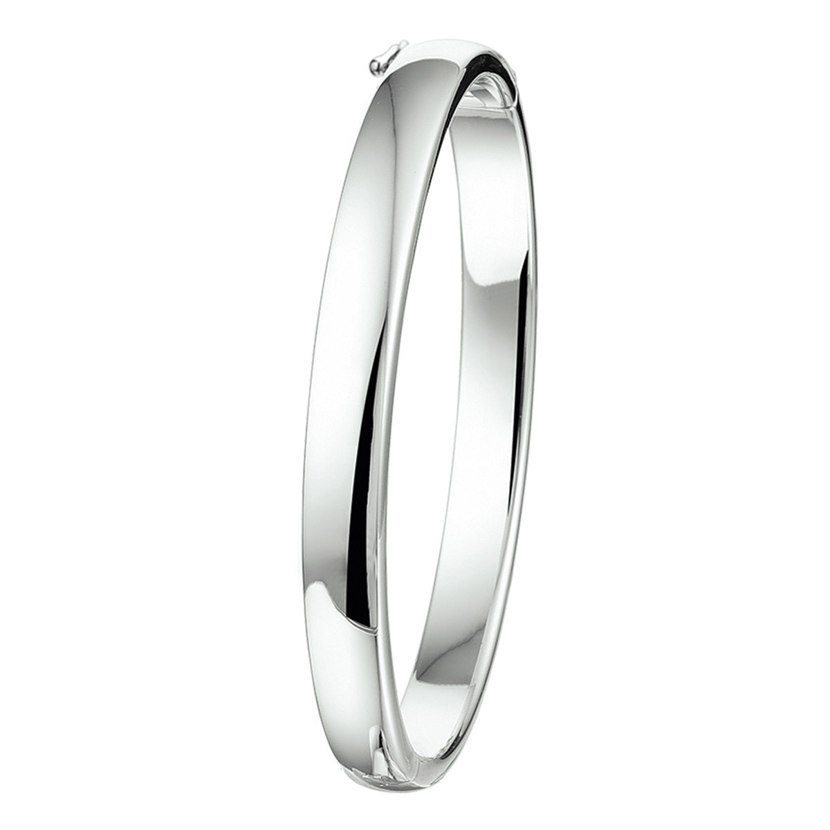 Gerhodineerd zilveren bangle armband met glanzende afwerking 7 mm breed - Diameter 60 mm