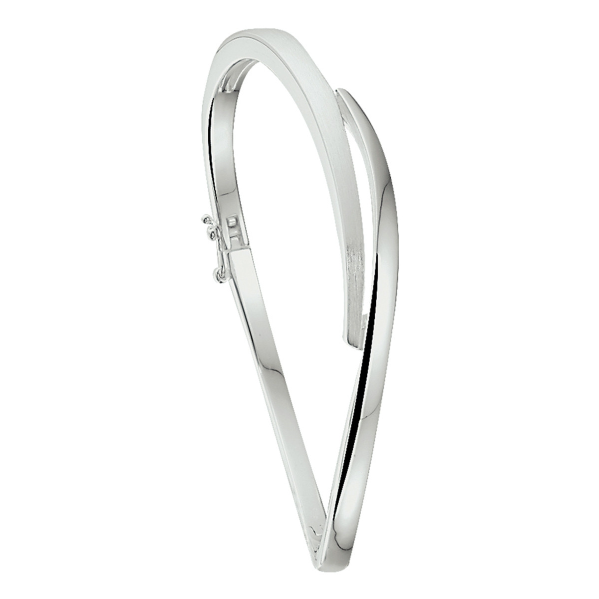 Gerhodineerd zilveren bangle glanzend en mat 7 mm breed - Diameter 60 mm