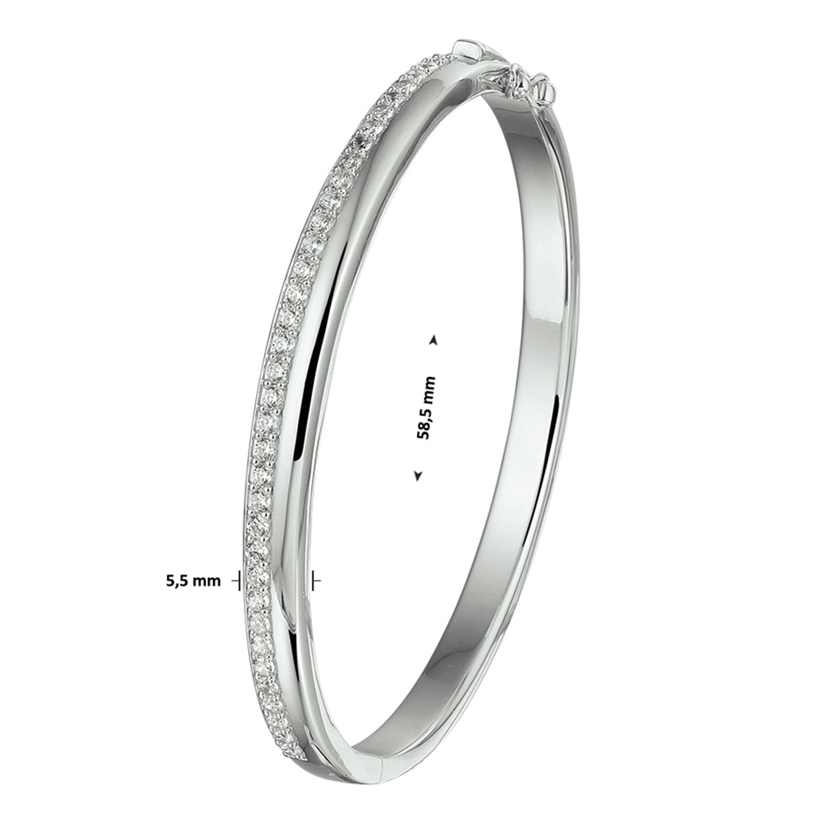 Gerhodineerd zilveren bangle met briljant geslepen zirkonia 5.5 mm breed - Diameter 59 mm