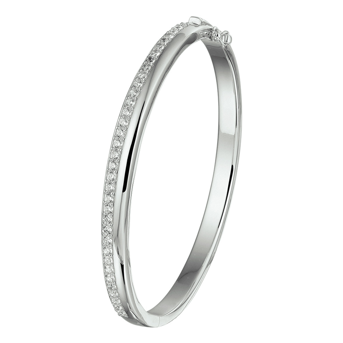Gerhodineerd zilveren bangle met briljant geslepen zirkonia 5.5 mm breed - Diameter 59 mm