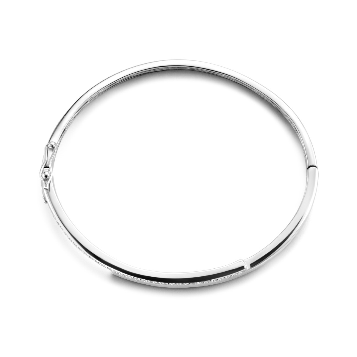 Gerhodineerd zilveren bangle met briljant geslepen zirkonia 9.5 mm breed - Diameter 61 mm