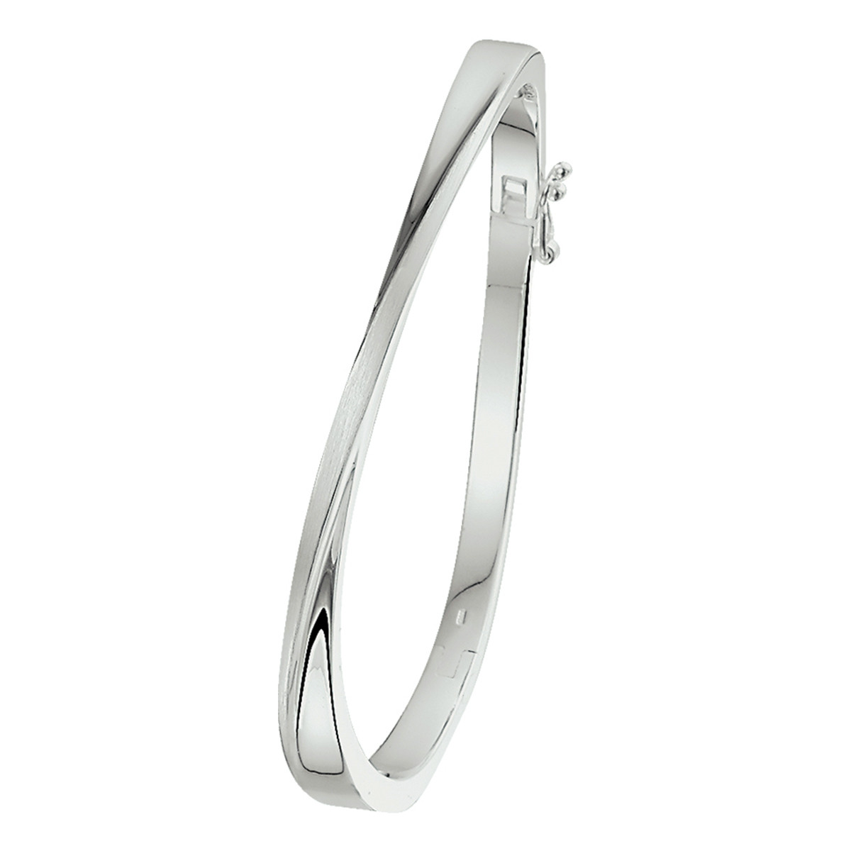 Gerhodineerd zilveren bangle met glanzende afwerking 5.5 mm breed - Diameter 60 mm