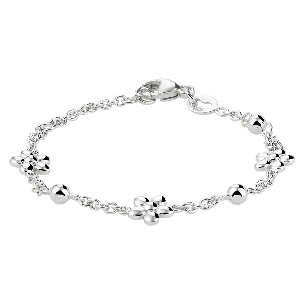 Gerhodineerd zilveren bedelarmband met bloemen en bolletjes 9.5 mm breed - Lengte 11-13 cm