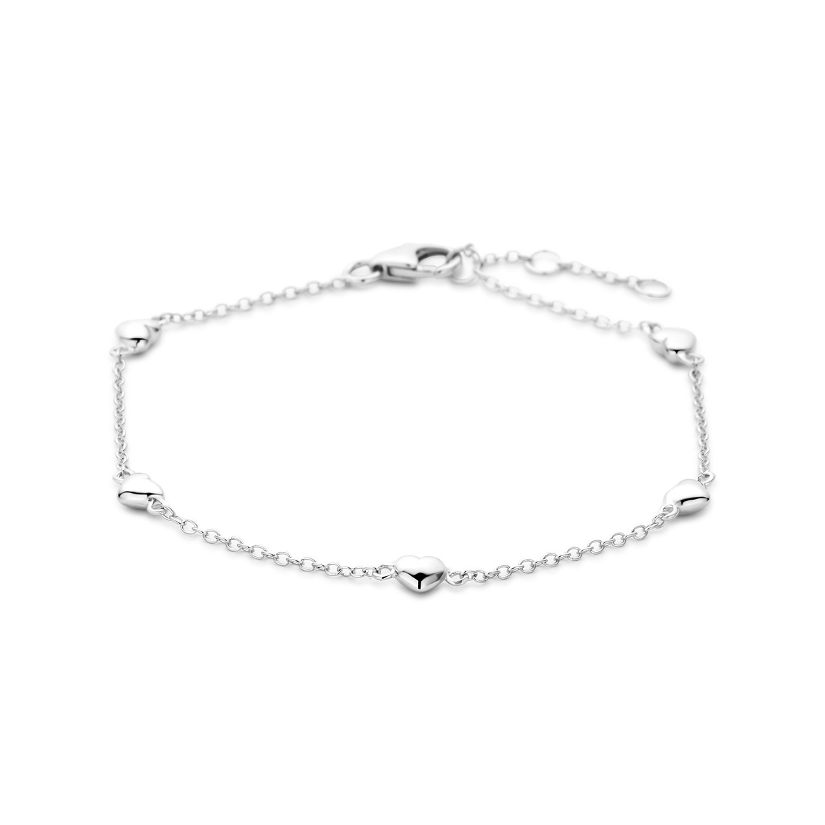 Gerhodineerd zilveren bedelarmband met hartjes 4 mm breed - Lengte 16.5-17.5-18.5 cm