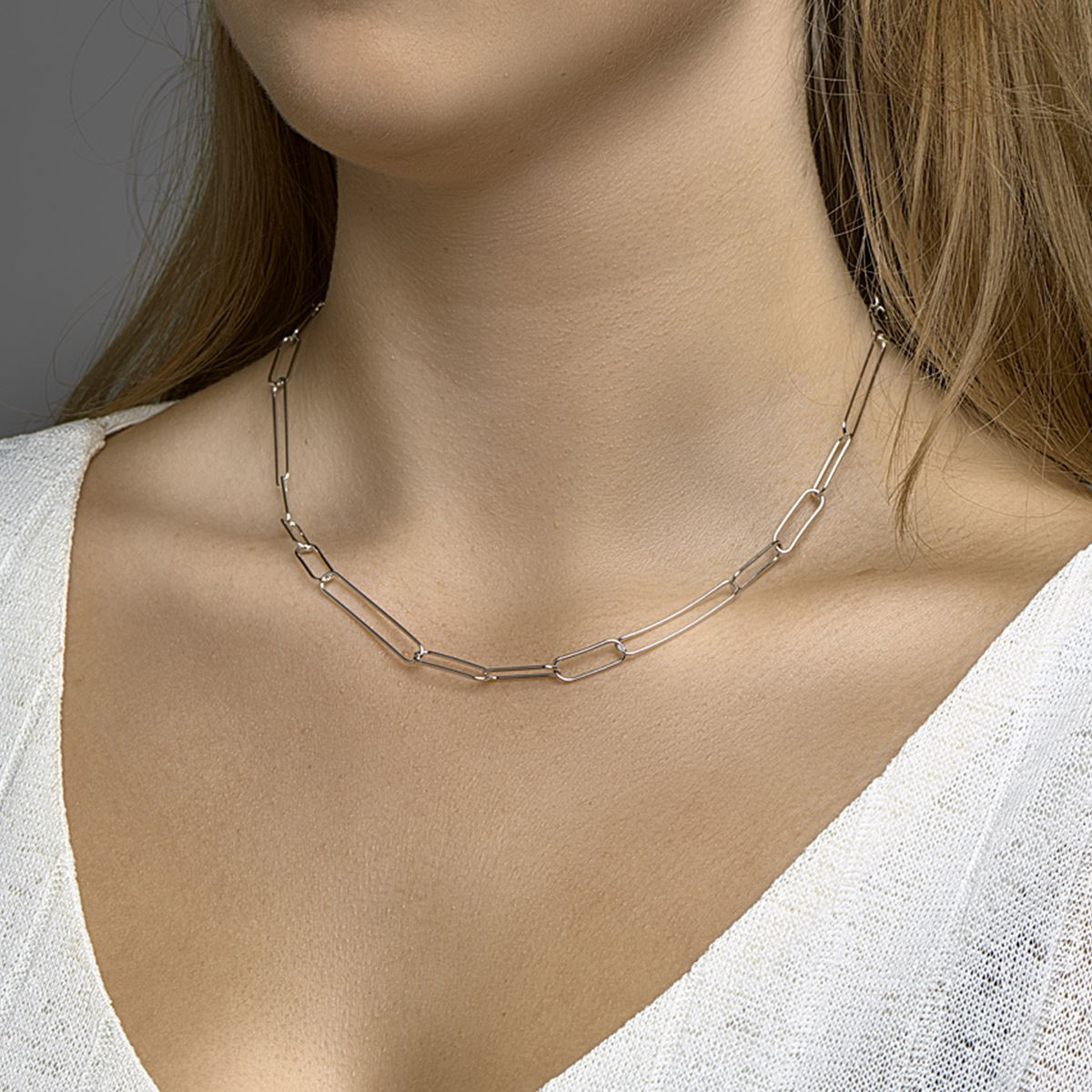Gerhodineerd zilveren collier ongelijke schakels 5.5 mm