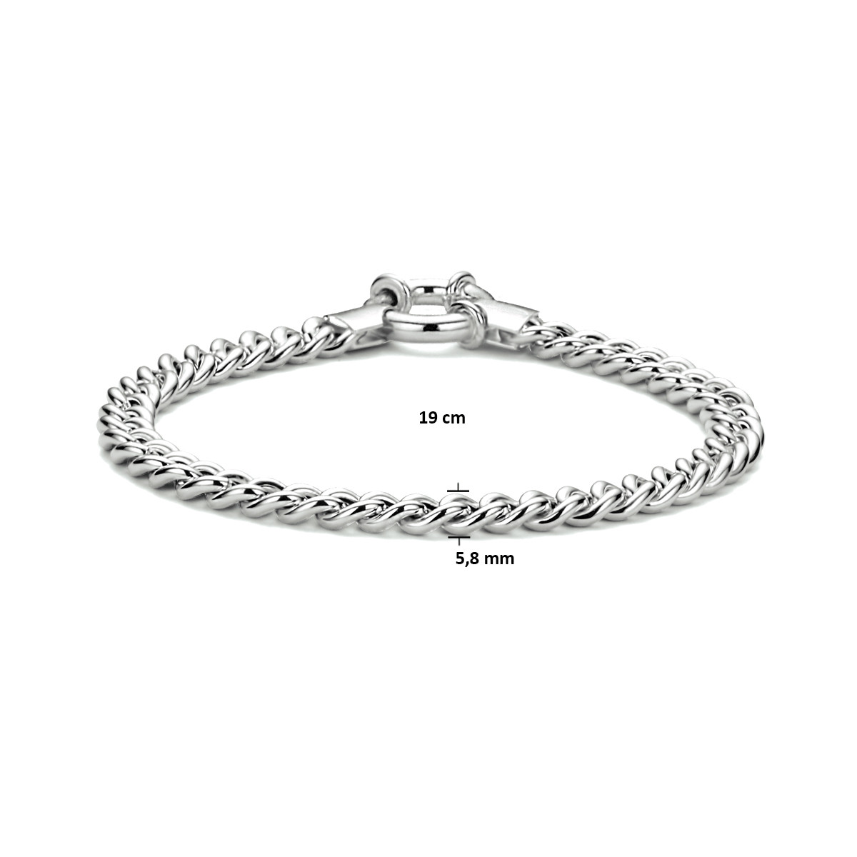 Gerhodineerd zilveren dames schakelarmband met gourmetschakel 5.8 mm breed - Lengte 19 cm