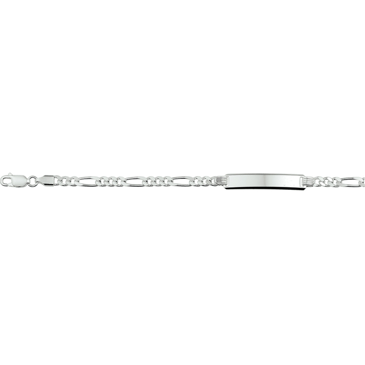 Gerhodineerd zilveren figaro armband met rechthoekige plaat 6 mm breed - Lengte 19 cm
