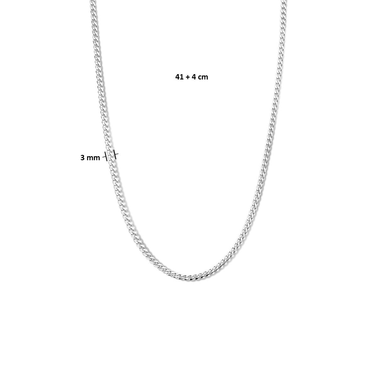 Gerhodineerd zilveren gourmet ketting 3 mm breed - Lengte 41 + 3 cm