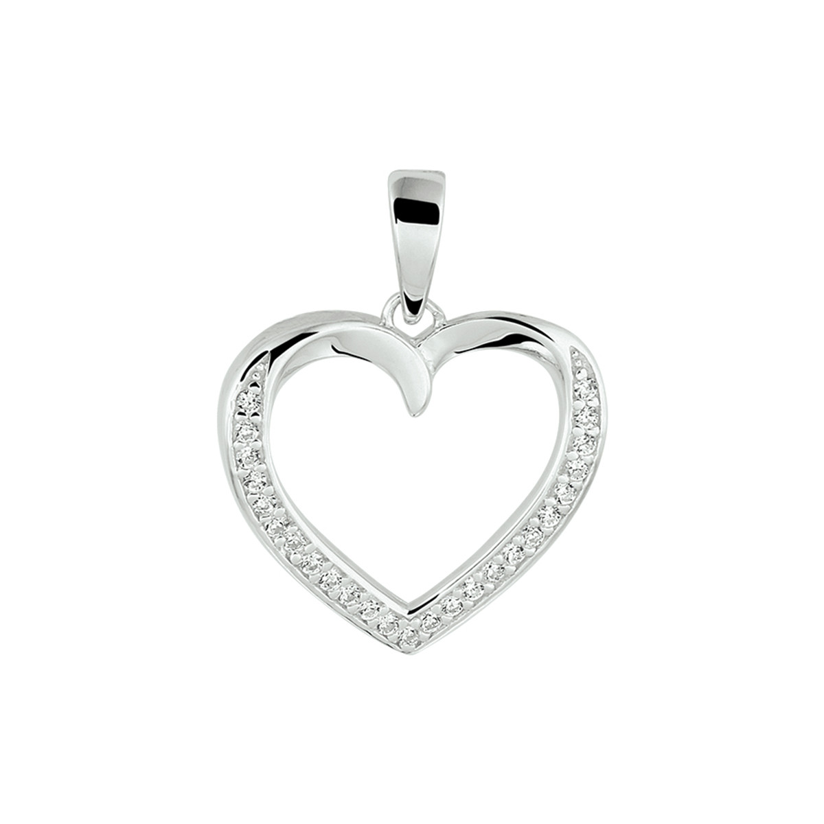 Gerhodineerd zilveren hart hanger met zirkonia's - 20 x 16.5 mm