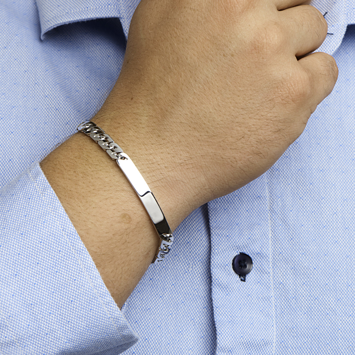 Gerhodineerd zilveren herenarmband met gourmet schakels 50 mm breed
