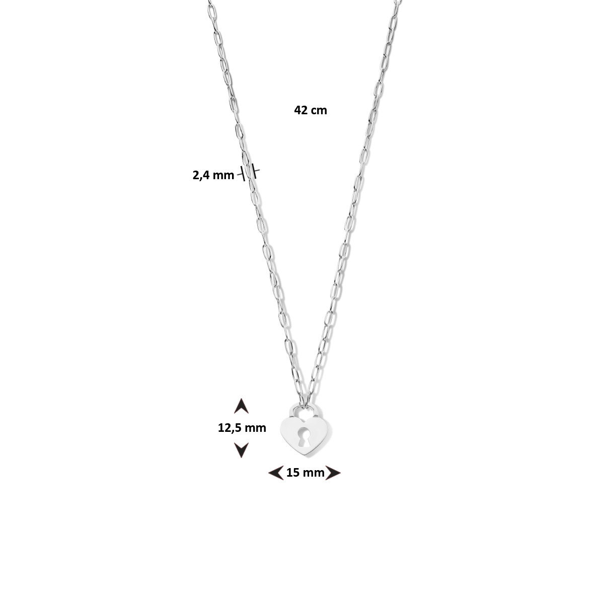 Gerhodineerd zilveren ketting met hartjes slotje - Lengte 42 cm