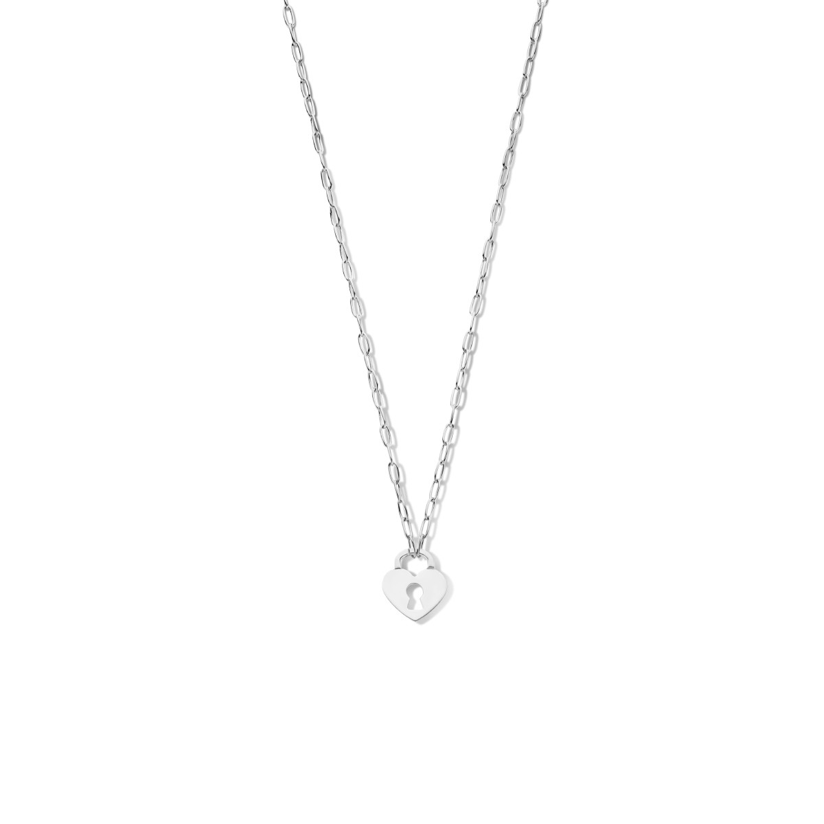 Gerhodineerd zilveren ketting met hartjes slotje - Lengte 42 cm