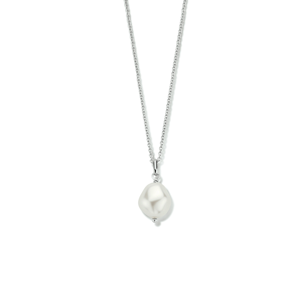 Gerhodineerd zilveren ketting met imitatieparel hanger 1.3 mm breed - Lengte 40 cm