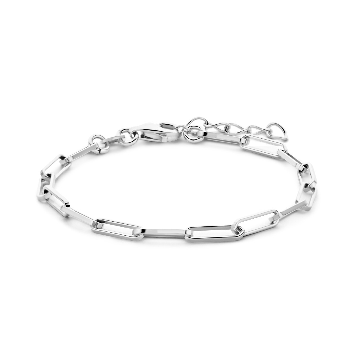 Gerhodineerd zilveren paperclip armband vierkante buis 3 mm - Lengte 15.5 + 2.5 cm