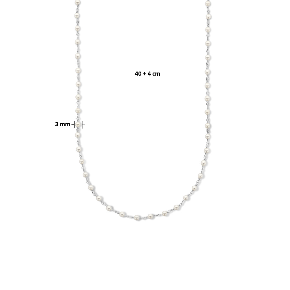 Gerhodineerd zilveren parelketting 3 mm breed - Lengte 40 + 4 cm
