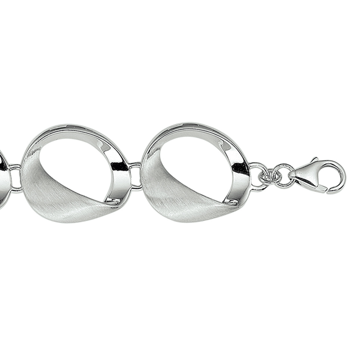 Gerhodineerd zilveren schakelarmband gedraaide open cirkels 17.5 mm breed - Lengte 20 cm