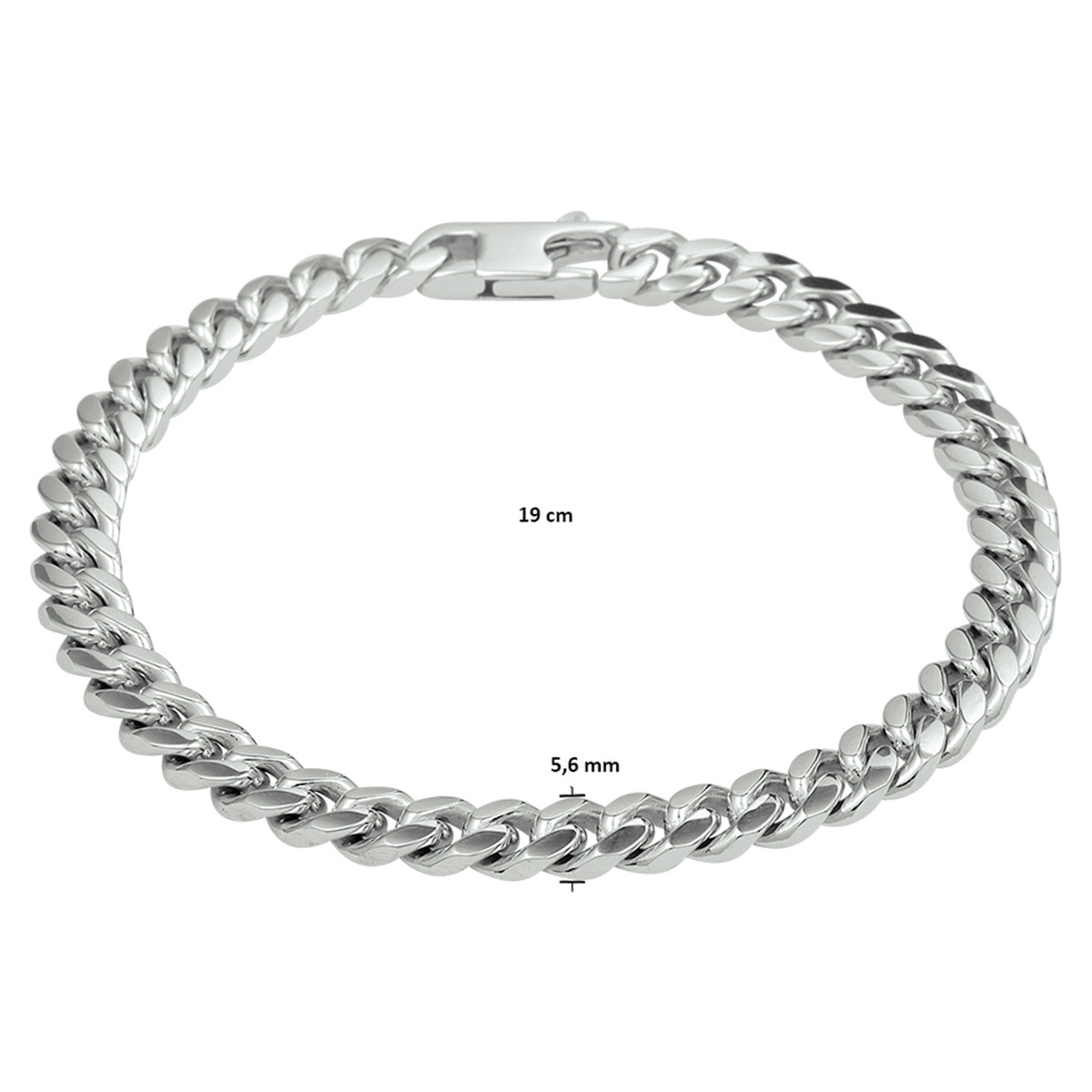 Gerhodineerd zilveren schakelarmband met gedraaide gourmet schakels 5.6 mm breed - Lengte 19 cm