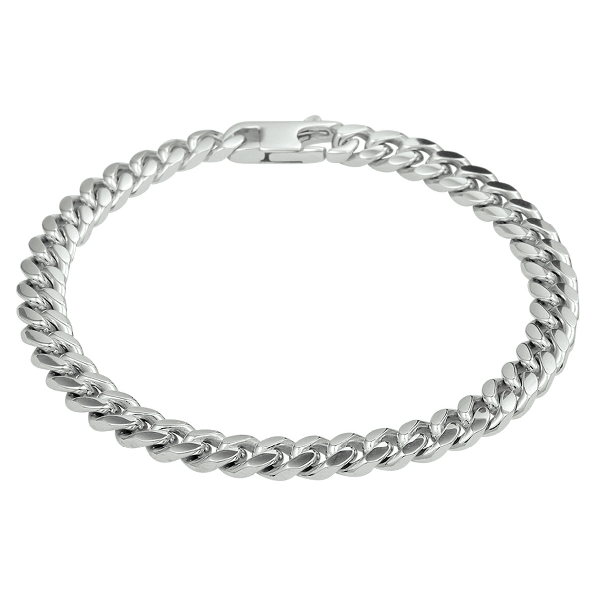 Gerhodineerd zilveren schakelarmband met gedraaide gourmet schakels 5.6 mm breed - Lengte 19 cm