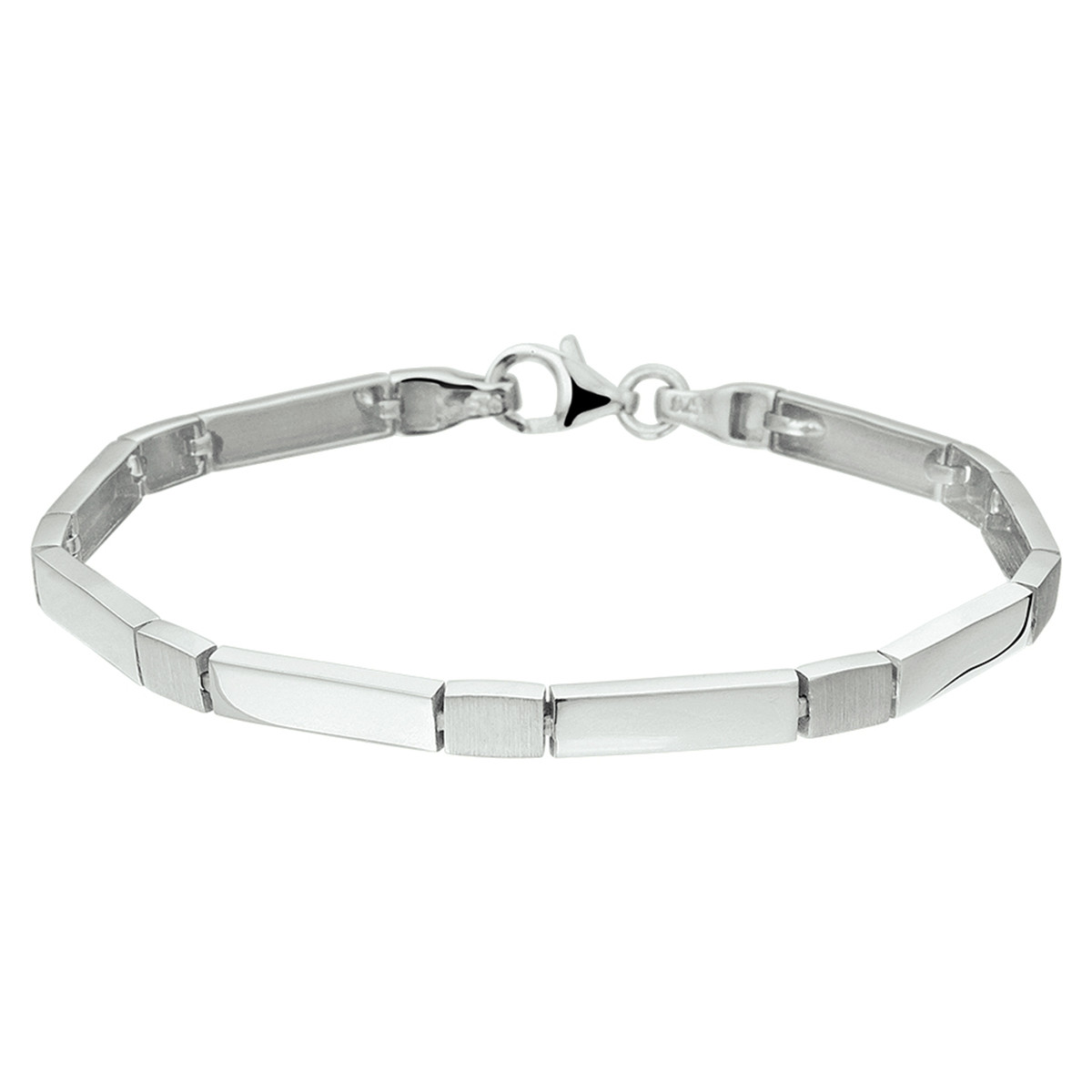 Gerhodineerd zilveren schakelarmband met rechthoekige schakels 4.5 mm breed - Lengte 19 cm
